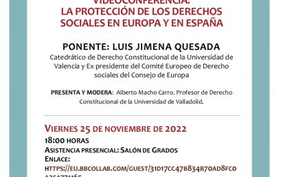 VIDEOCONFERENCIA: «LA PROTECCIÓN DE LOS DERECHOS SOCIALES EN EUROPA Y EN ESPAÑA» (viernes 25 de noviembre, 18:00h).