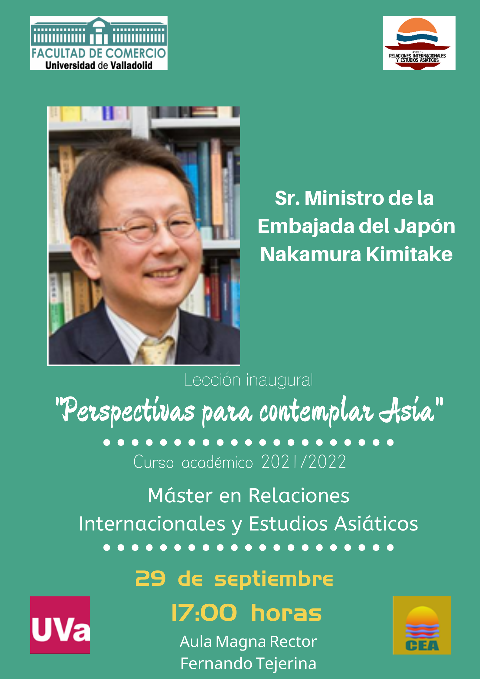 Lección inaugural (29 septiembre. 17:00): «PERSPECTIVAS PARA CONTEMPLAR ASIA». Máster en Relaciones Internacionales y Estudios Asiáticos.