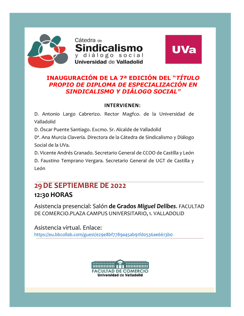 INAUGURACIÓN DE LA 7ª EDICIÓN DEL «TÍTULO PROPIO DE DIPLOMA DE ESPECIALIZACIÓN EN SINDICALISMO Y DIÁLOGO SOCIAL»