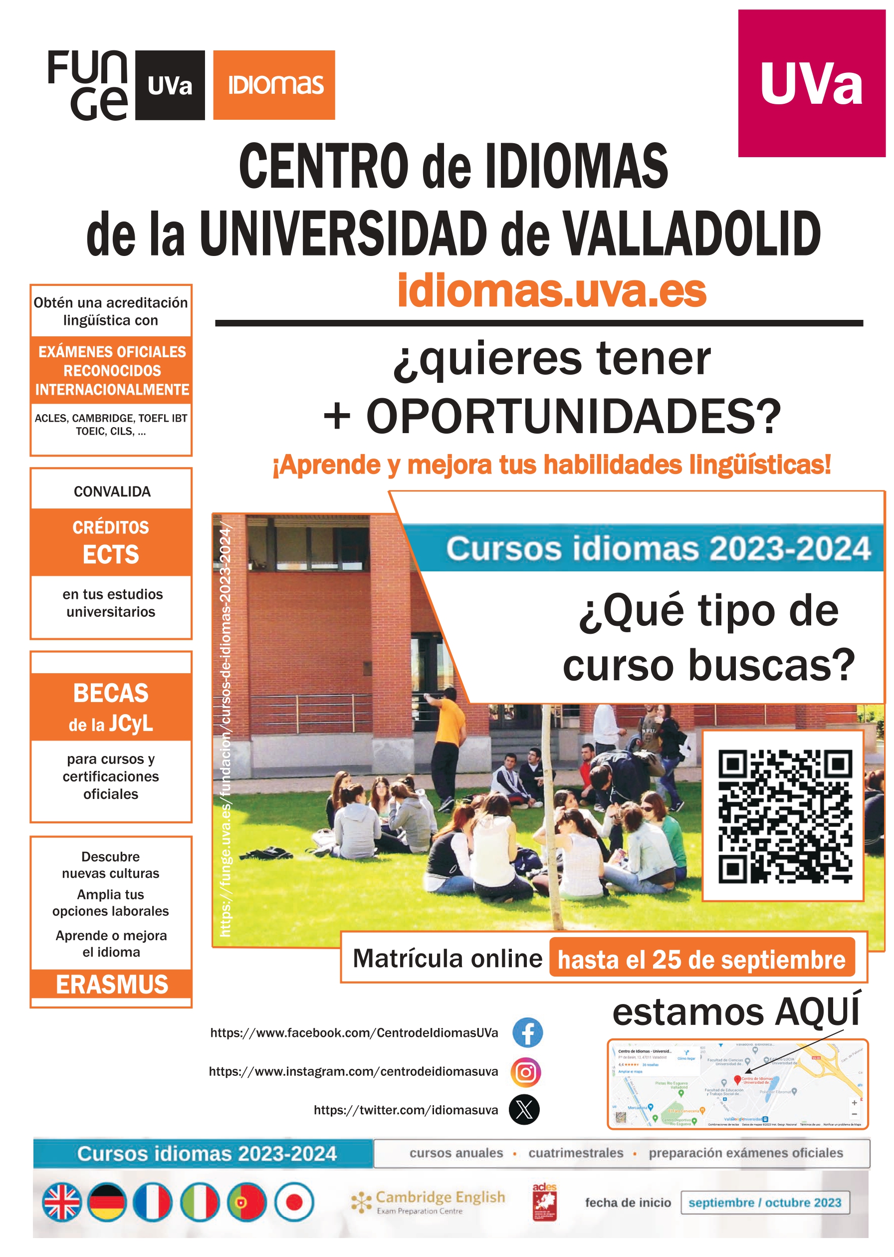 Oferta cursos del Centro de Idiomas de la UVa 2023-24