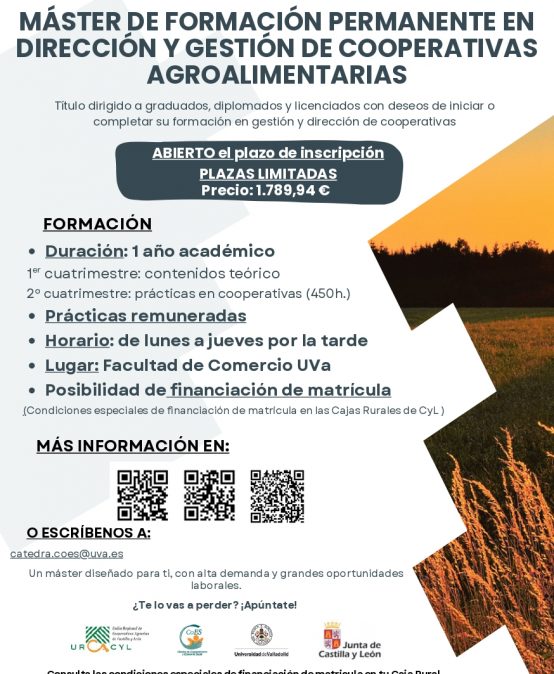 Novedad: Máster de formación permanente en Dirección y Gestión de Cooperativas Agroalimentarias