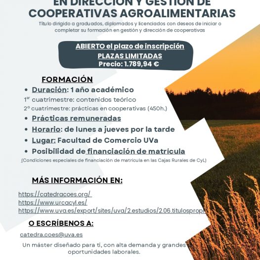 Novedad: Máster de formación permanente en Dirección y Gestión de Cooperativas Agroalimentarias
