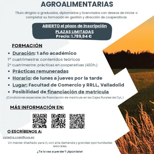 Novedad: Máster de formación permanente en Dirección y Gestión de Cooperativas Agroalimentarias
