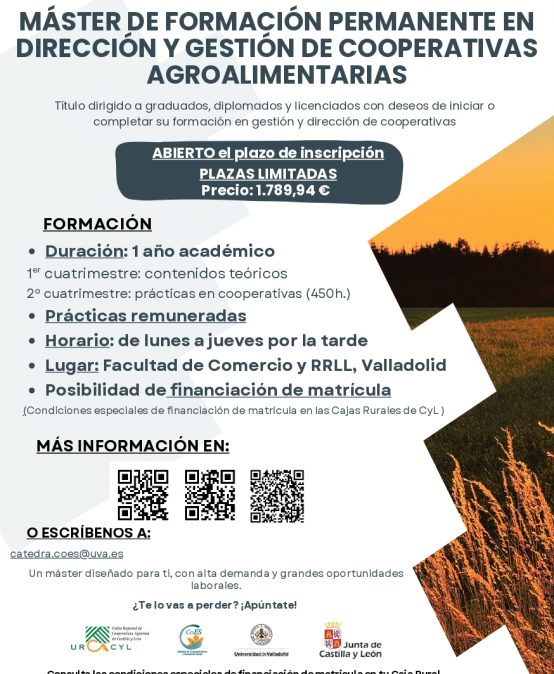 Novedad: Máster de formación permanente en Dirección y Gestión de Cooperativas Agroalimentarias